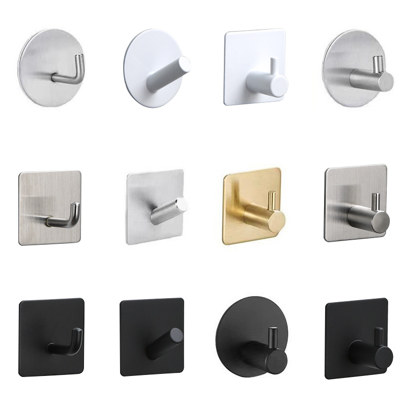 Cross-border 304 stainless steel strong sticky hook punch-free seamless single Hook bathroom kitchen door rear metal coat hook