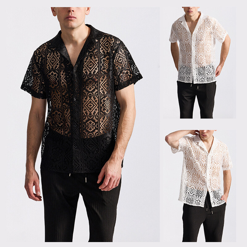 Amazon Men's Lace Nightclub Disco Short Sleeve Shirt C51P45