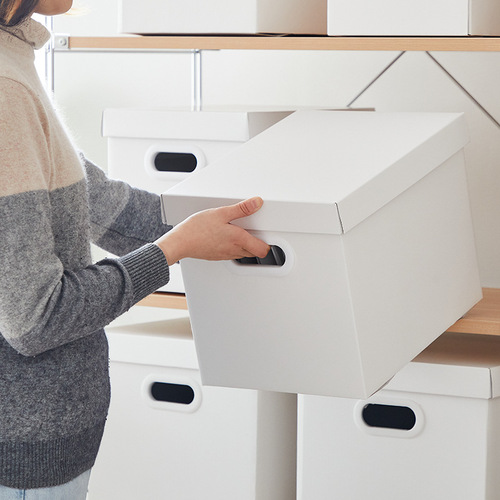 Pure white paper storage box with lid, paper box file storage box snack toy storage box foldable clothing organizer box