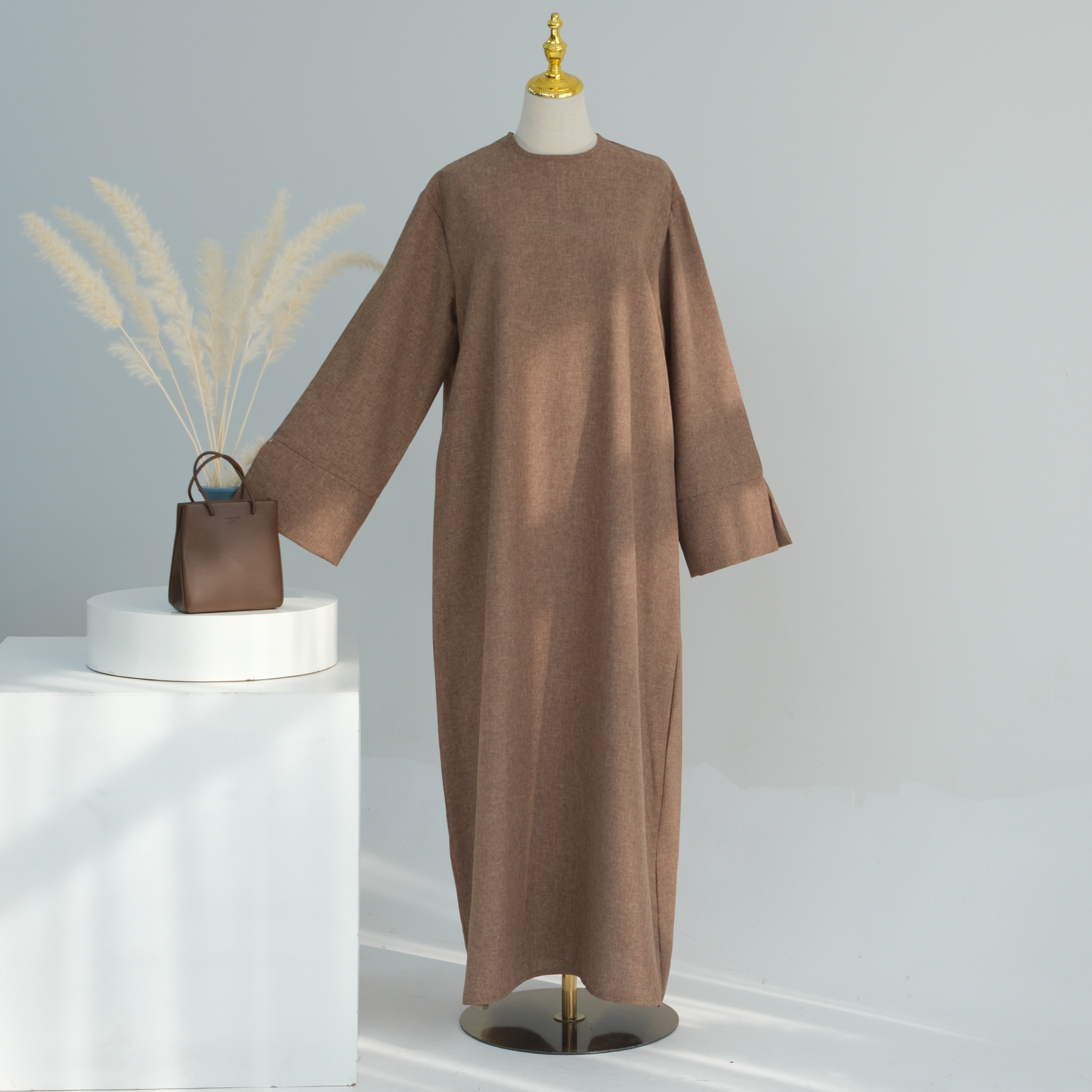 Loriya2024 Dubai Middle East Turkey Solid Color Casual Loose Plus Size Elegant Dress Robe_ecoleips.com