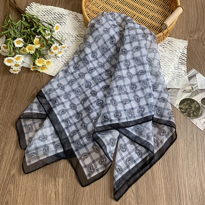 Bufanda de seda, bufanda cuadrada pequeña, personalidad retro, textura de algodón y lino, turbante, banda para el cabello, habitación con aire acondicionado de verano, protección para el cuello, chal exterior