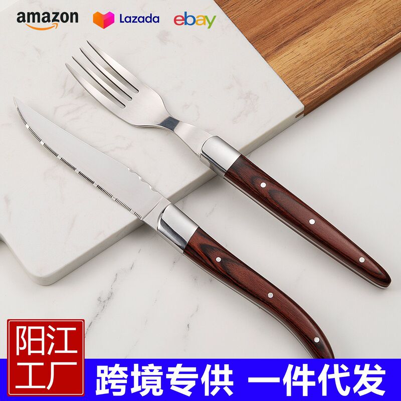 Amazon Spot Wholesale Mahogany Handle Steak Knife and Fork High-End Western Food Tableware Stainless Steel Steak Knife Set Amazon Spot Wholesale Mahogany Handle Steak Knife and Fork High-End Western Food Tableware Stainless Steel Steak Knife Set