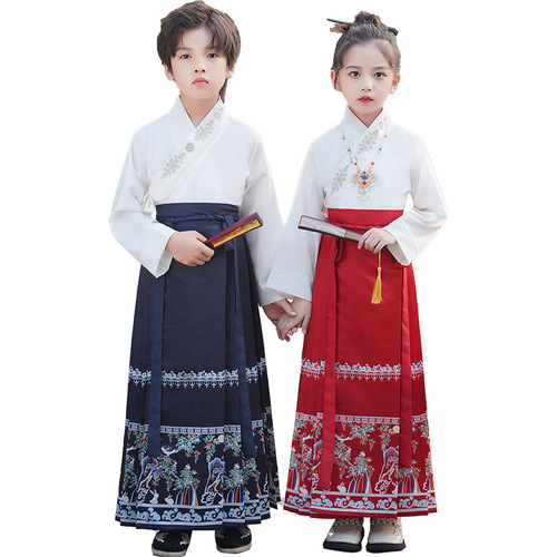 Little Girl's Maian Skirt 2024 New Collection Children's Hanfu Chinese Style Ancient Costume for Boys New Year Outfit Spring and Autumn Season Tang Suit