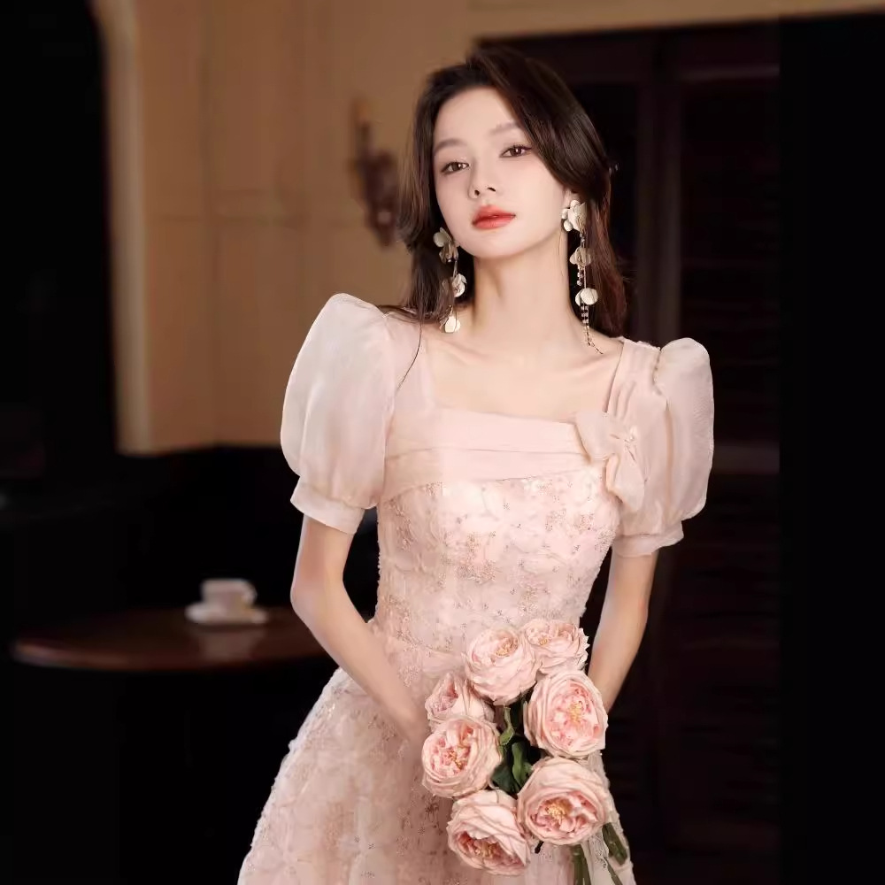 French Evening Dress Women's Dress Light Luxury Small Annual Meeting Host Super Fairy Light Veil Vocal Art Test Student Evening Dress