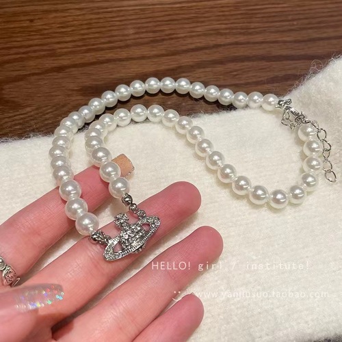 Love Planet Pearl Necklace Women's Light Luxury Niche Design High-End Necklace Exquisite Saturn Clavicle Chain Accessories