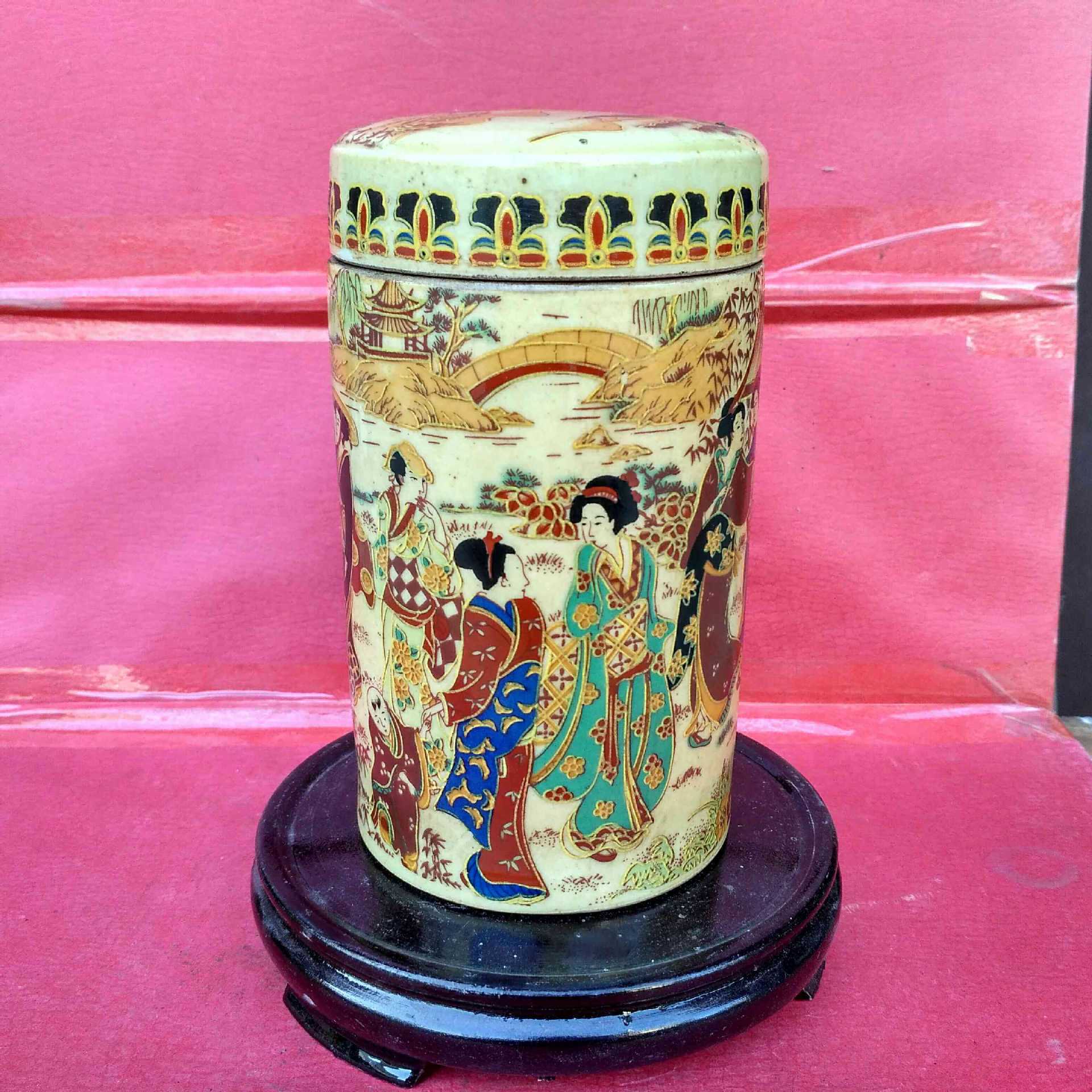 仿大清乾隆年制粉彩茶叶罐茶叶筒仿古做旧瓷器古玩家居收藏摆件