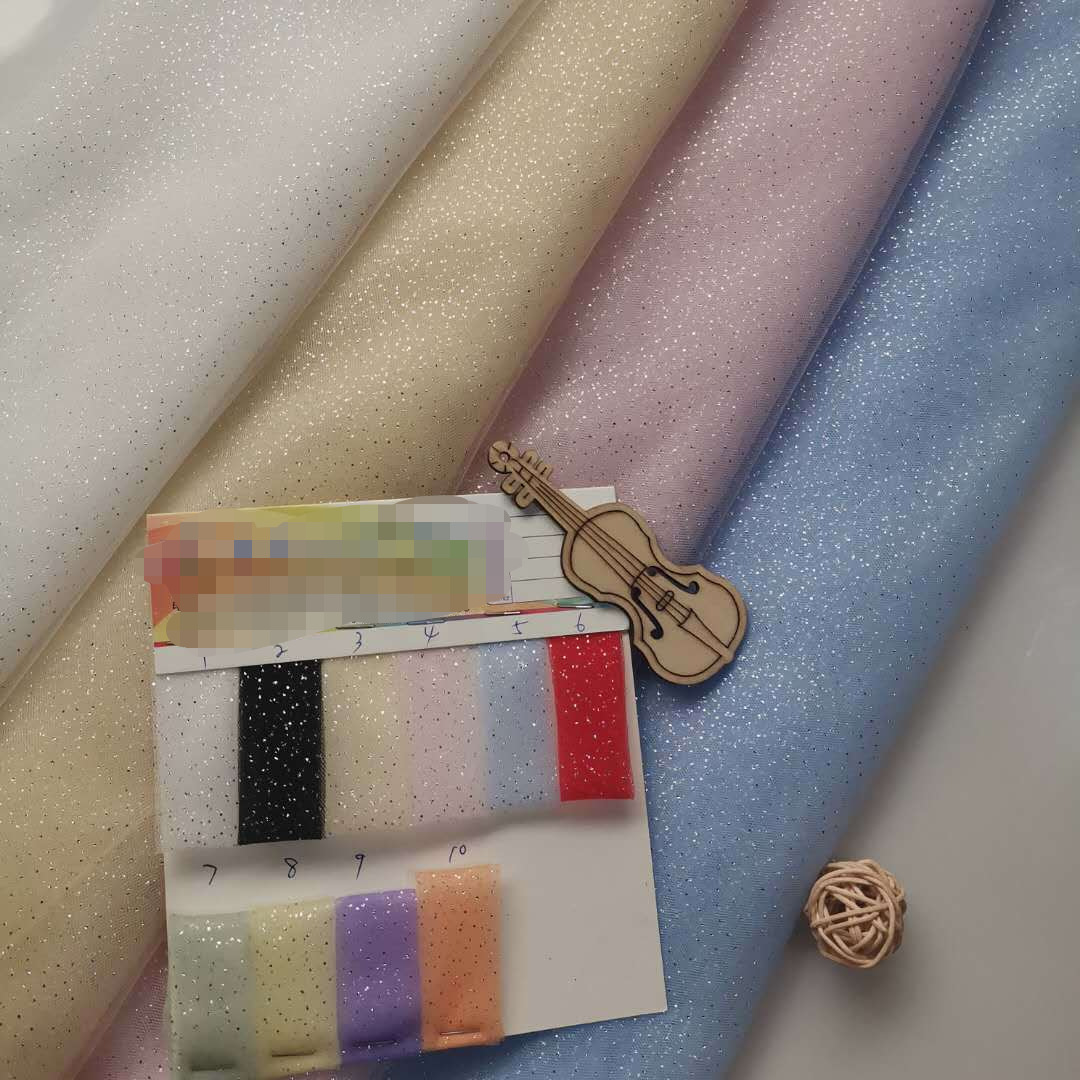 【厂家直销】热销款轻盈透薄锦加密网底布烫银密小点点 多色供应