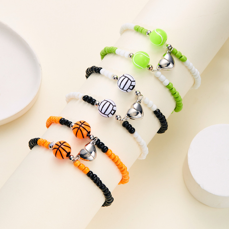 New 2 Basketball Tennis Football Bracelet Rice Beads Woven Love Magnetic Couple Bracelet Ball Bracelet New 2 Basketball Tennis Football Bracelet Rice Beads Woven Love Magnetic Couple Bracelet Ball Bracelet