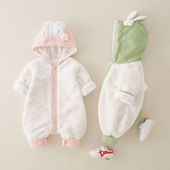 嬰兒春季衣服男女寶寶呆萌卡通愛心兔子刺繡哈衣新生兒連體衣批發