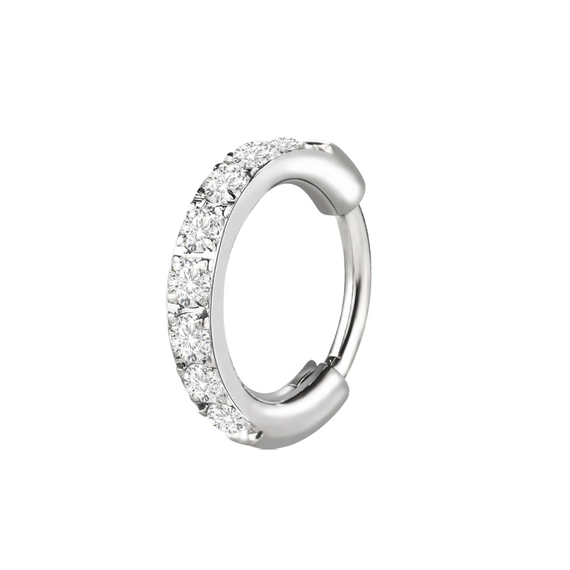 Zesen F136 Titanium Alloy One-Piece Diamond Earrings Carved with Zircon G23 Titanium Round Wire Earrings detail image 12