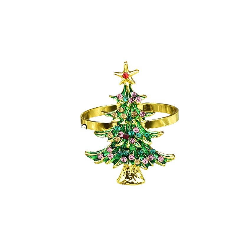 001 クリスマス高級洋食レストラン クリスマスツリー ナプキンリング 金メッキ クリスマスツリー グリーン ナプキンリング ナプキンホルダー|undefined