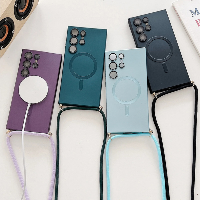 Suitable for S26Ultra Metallic Paint Magnetic Lanyard Phone Case S25Fe Cross-Body Samsung A57 Anti-Fall Protective Case