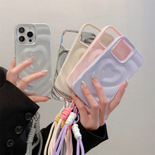 闪粉立体爱心适用iPhone17Promax手机壳挂绳苹果14高级感13女款套
