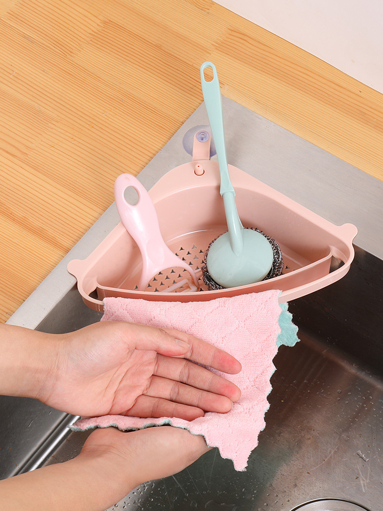 新款厨房沥水篮三角厨余漏水篮水槽边置物架海棉架沥水过滤防堵塞|ru