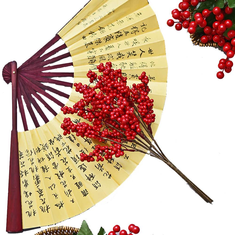 Fruta roja simulada, racimo de frutas navideñas, fruta auspiciosa, fruta de espuma, fruta de la fortuna, rama de boda, arreglo floral, fruta simulada, fruta roja