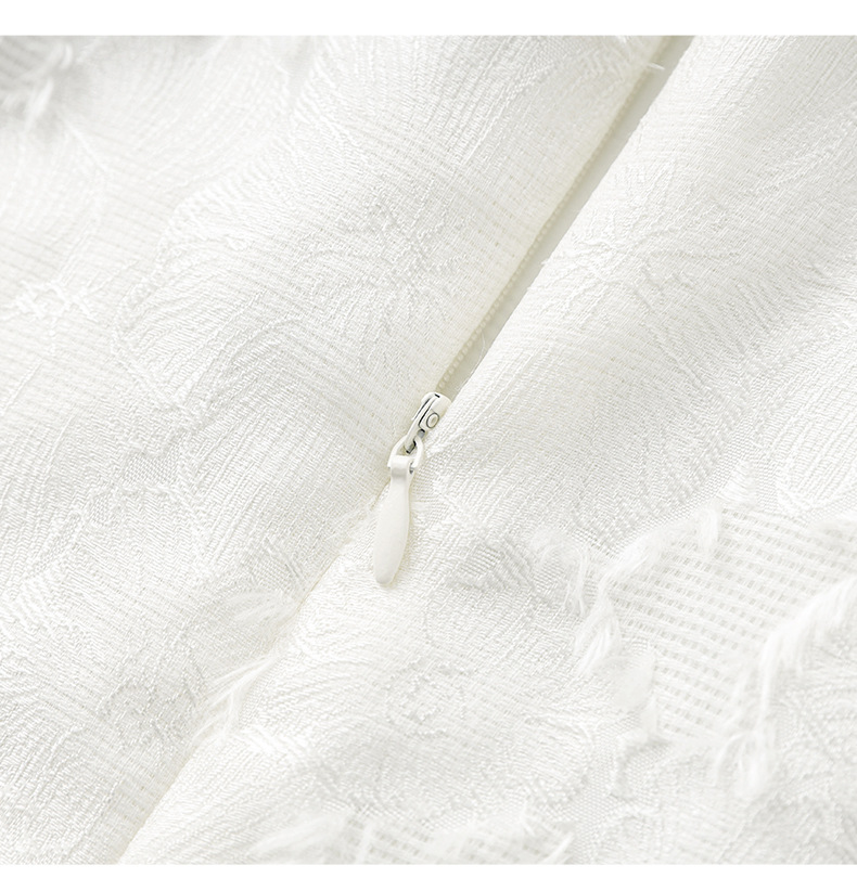 Váy liền nữ cổ tròn phối voan, họa tiết jacquard nổi, phong cách quý cô — Màu vàng chi tiết 23