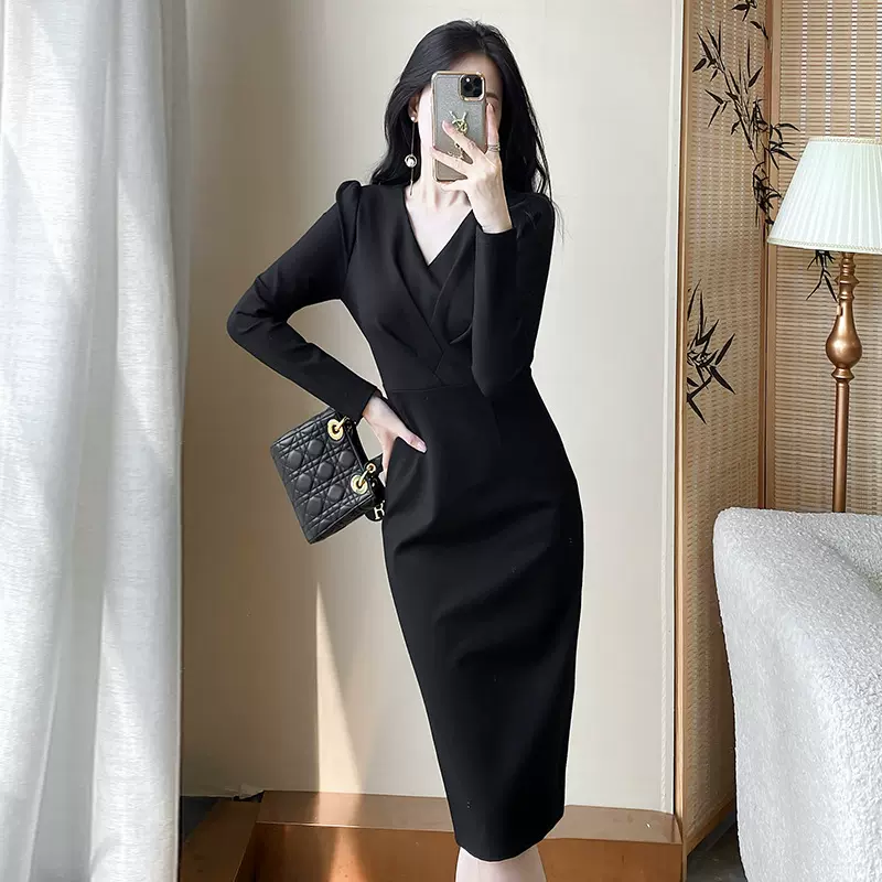 气质连衣裙性感修身显瘦秋季长袖御姐风裙子职场风3370不低于238