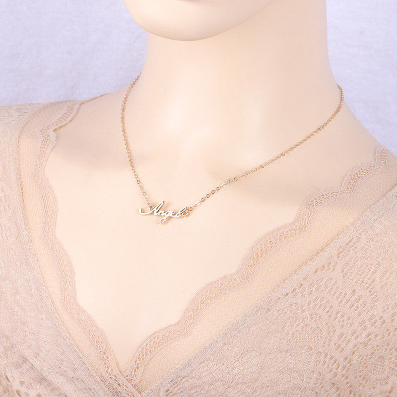 Amazon wish cross-border new English letter Angel pendant Angel Wings card clavicle necklace