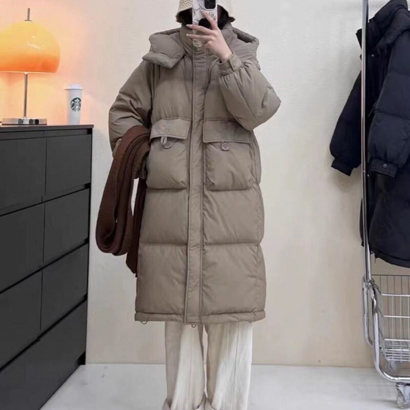 Women's Mid-Length down Jacket 2025 Winter New Korean Style Loose Over-The-Knee White Duck down Half-Button Bread Jacket Trendy Women's Mid-Length down Jacket 2025 Winter New Korean Style Loose Over-The-Knee White Duck down Half-Button Bread Jacket Trendy