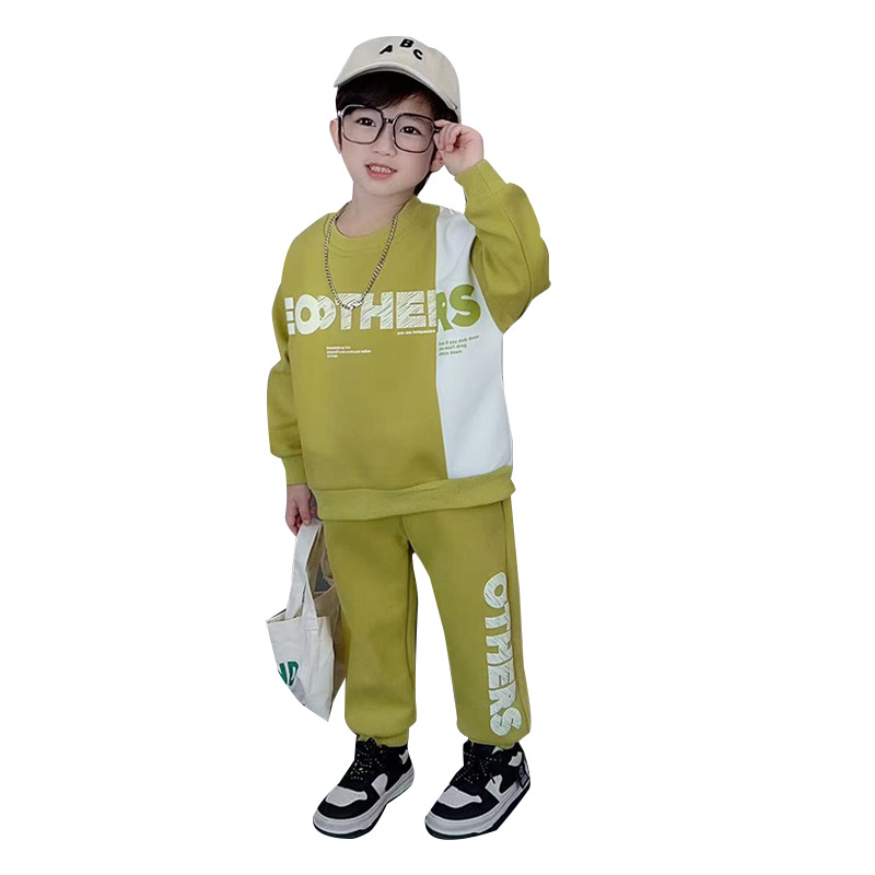 Conjunto de dos piezas de manga larga para niños, suéter con letras bloqueadas de Color para primavera y otoño, pequeño y mediano, 2023_voghion.com