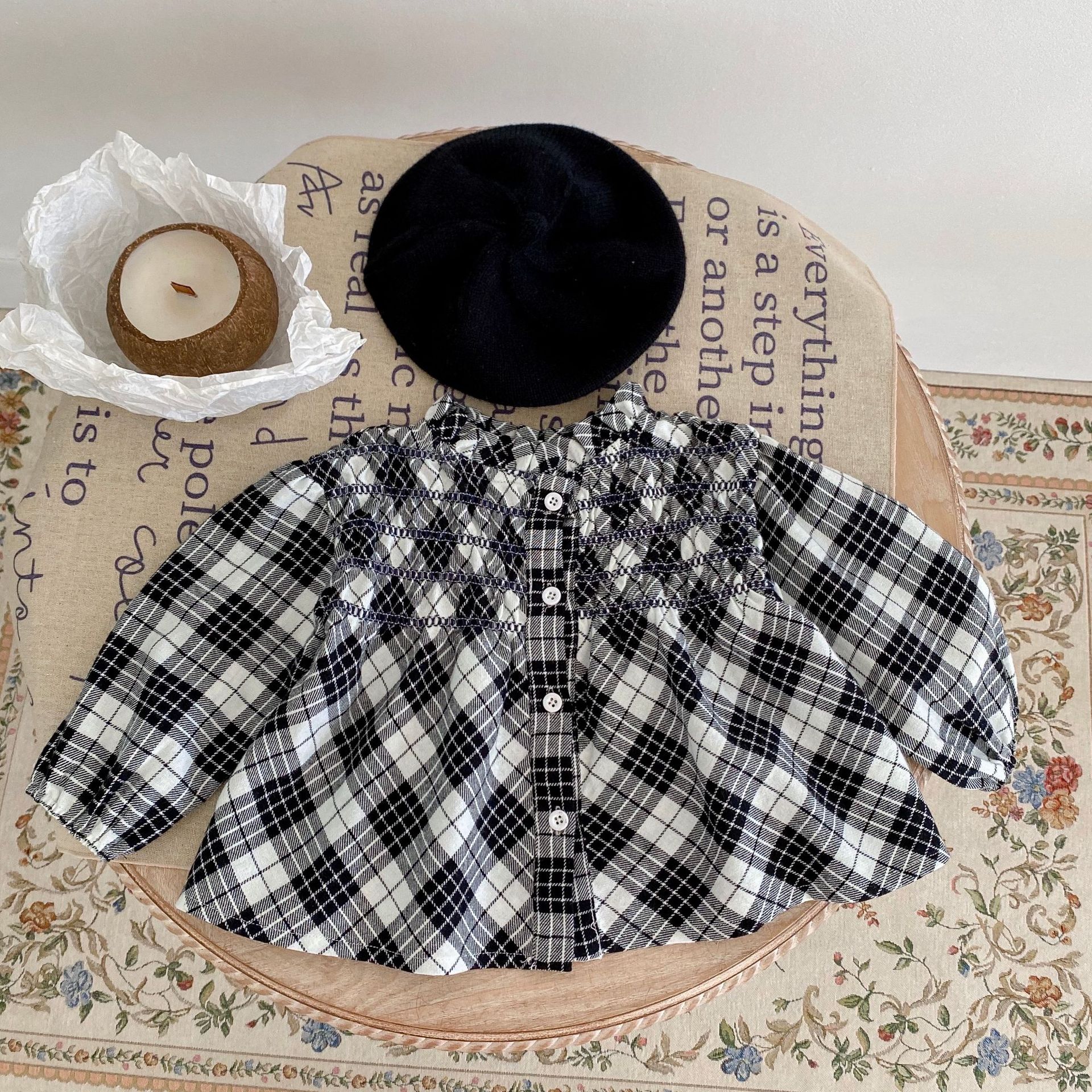 2024 Herbst/Winter Neue Baumwolle Weibliche Baby Karierten Langarm Top Strickjacke + Hose zweiteiliges Set_voghion.com