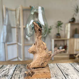 绿萝水培创意新中式禅意沉木个性花瓶摆件异形铜钱草树根枯木玻璃