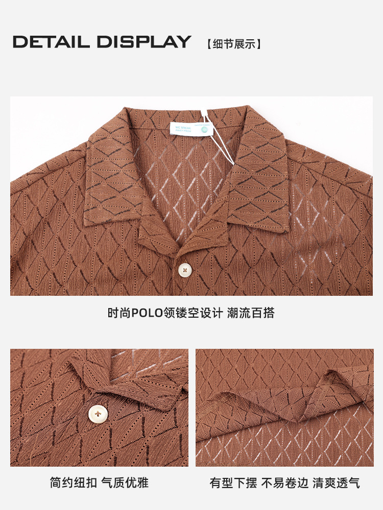 Camisa delgada de manga corta hueca transpirable Camisa de polo suelta de secado rápido de alta calidad para hombres Camisa de media manga Camisa de verano