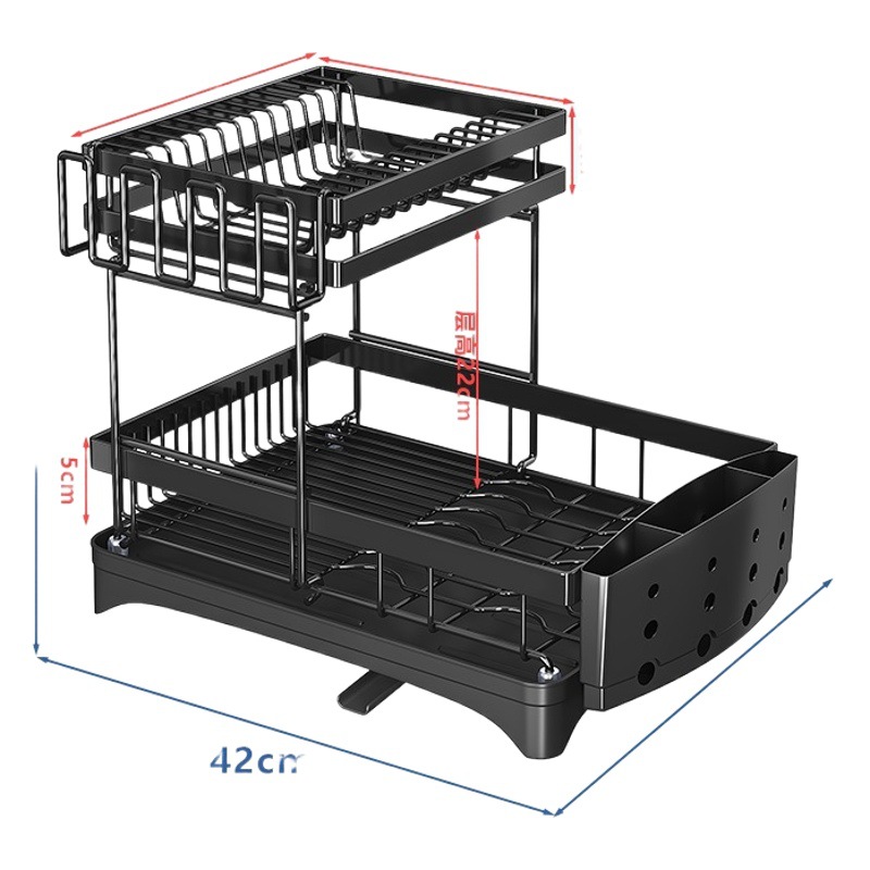 Cocina de drenaje plato estante palillos estante de almacenamiento extraíble guía de agua de doble capa estante para platos palillos rack
