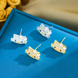 跨境轻奢蝴蝶结猫咪钛钢项链女轻奢气质华丽满钻百搭锁骨链套装