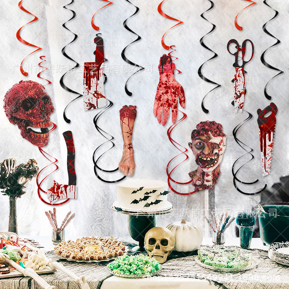 Wansheng fiesta mano y pie cuchillo espiral etiqueta Decoración de Halloween transfronteriza decoración de la casa encantada decoración colgante