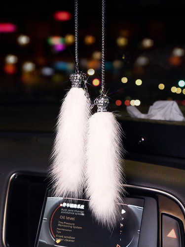 Car Swan Decorative Pendant Goddess Style Car Interior Ornament High-End Rearview Mirror Car Charm Cute Mink Hair pendant