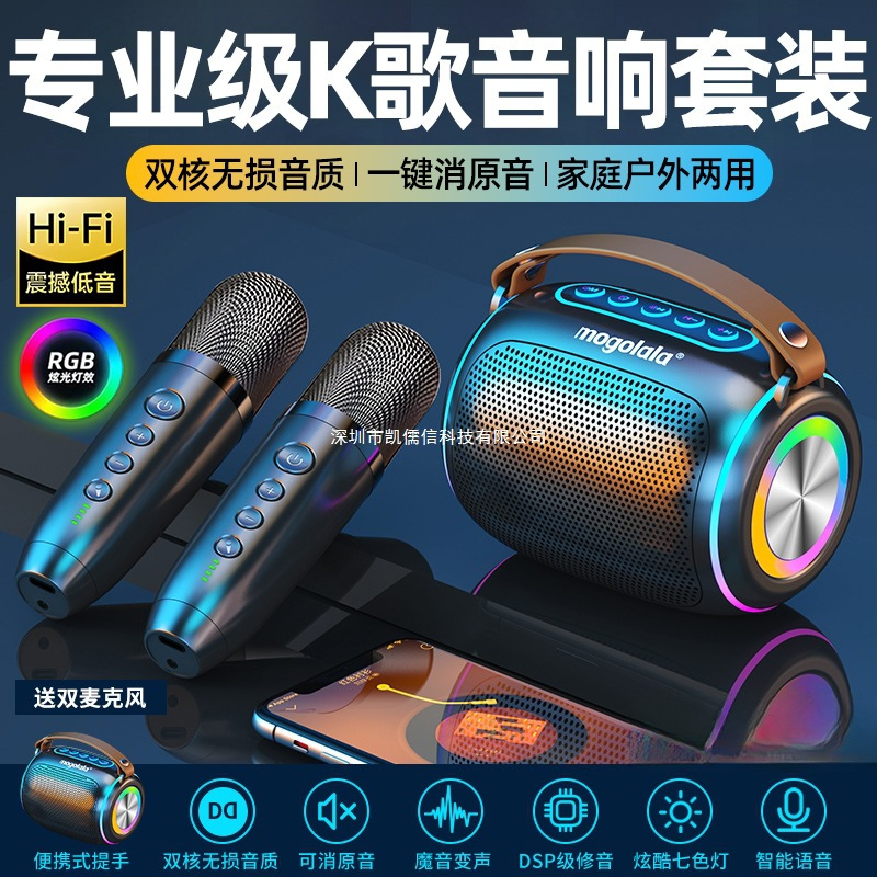 Wireless Bluetooth Speaker Home Karaoke Audio Microphone Outdoor Heavy Bass Singing Home Ktv Rechargeable