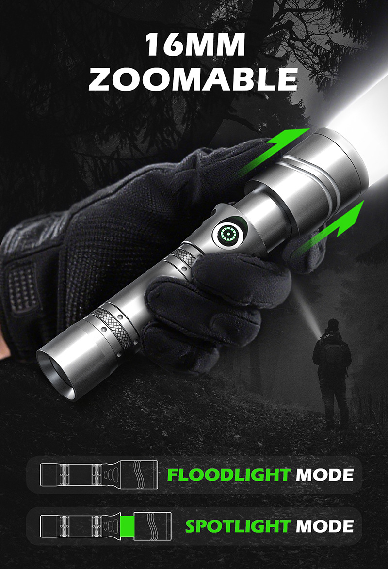 Super Bright Led Aluminum Alloy Flashlight, USB Rechargeable Spotlight with Zoom Function, Large Capacity Battery