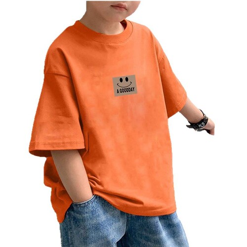 2018 Pure Cotton Summer Half-Sleeve Boys and Toddlers Summer Clothing Simple Loose Smiling Face Top T-Shirt for Older Children