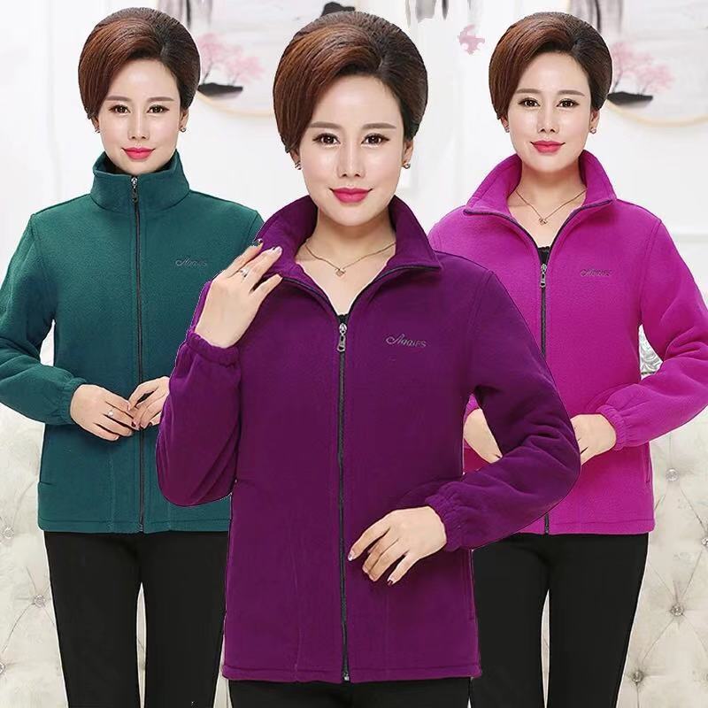 Spring, Autumn and Winter Middle-Aged and Elderly Women's Polar Fleece Jackets Casual Mom Fleece Sweatshirts Zipper Cardigan Women's Jackets