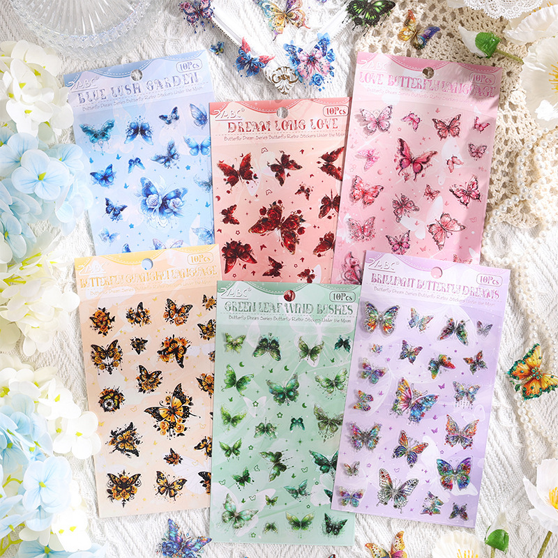 Luna Dream Butterfly transparente pegatinas impermeables para mascotas diy pegatinas de diario de mano pegatinas de mariposa retro transfronterizas pegatinas de animales