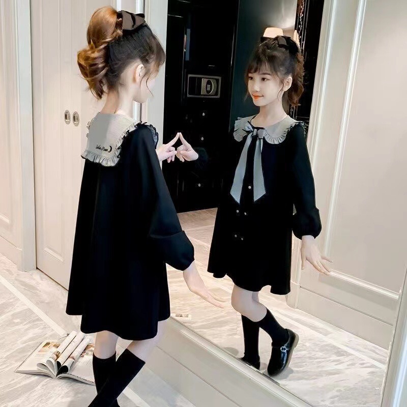 Girls Korean Spring and Autumn Dresses 2024 Autumn New Medium and Large Children's Doll Collar Cute Dresses Princess Dresses