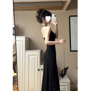 Summer New Black French Sweet Hot Girl Halterneck Dress High-End Slimming Niche Style Fashion Evening Dress