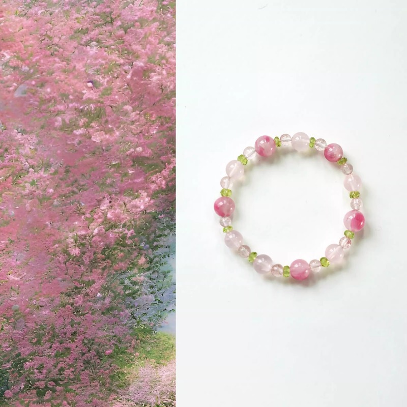 "Xunhua" Natural Rose Quartz Crystal Bracelet Original Chinese-Style Faceted Peridot Strawberry Crystal Bracelet for Women