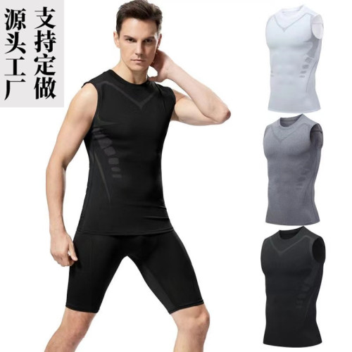 Men's Sports Tight Vest, Quick-Drying Elastic Running Basketball Training Suit, Sleeveless Base Layer for Fitness and Track & Field Athletics