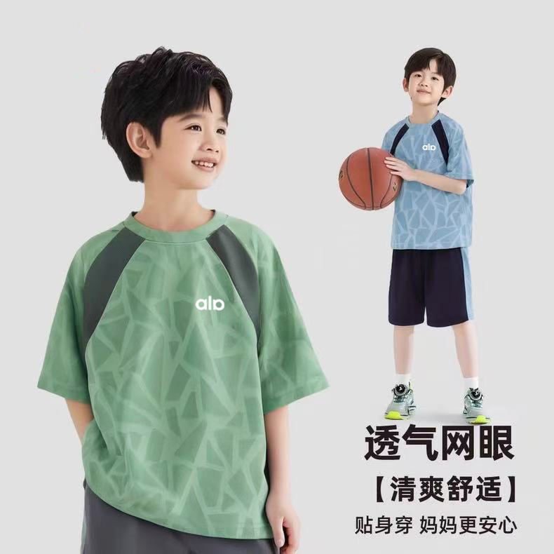 夏季冰感男童夏装网眼速干套装运动男帅气纯色洋气韩版|undefined