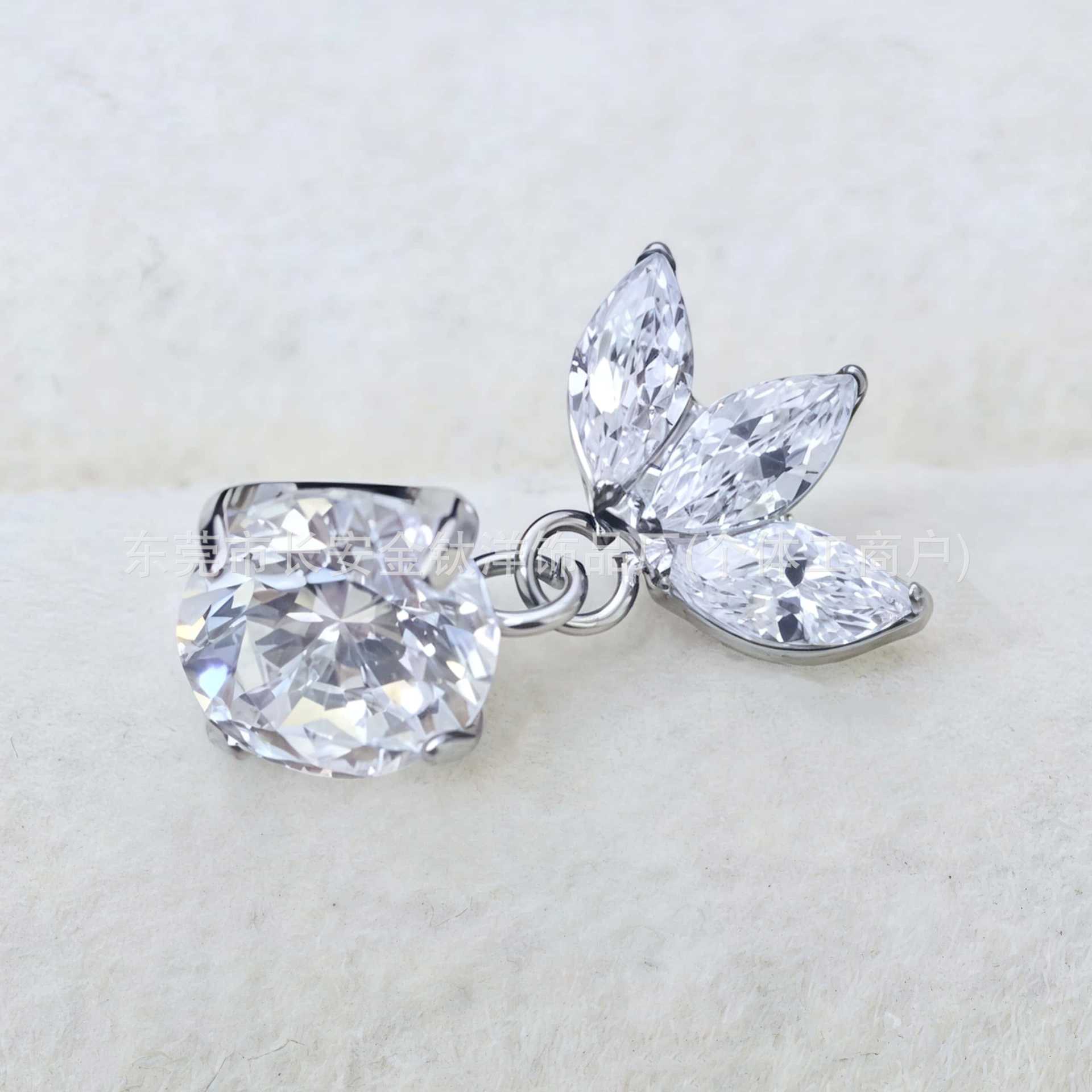 F136 Titanium Marquise CZ Pendant Cartilage Ear Studs - Flat Back Ear Bone Piercing Jewelry detail image 7