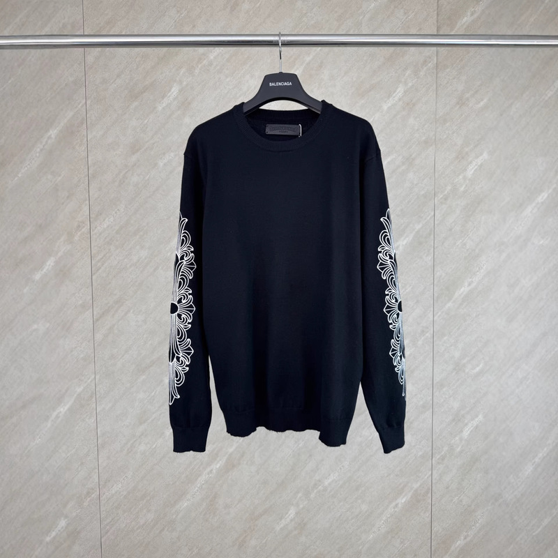 Cross-Border Authentic Ch Cro Autumn and Winter New Style Cross-Flower Scroll Embroidery Wool Knit Sweater Couple's Version Cross-Border Authentic Ch Cro Autumn and Winter New Style Cross-Flower Scroll Embroidery Wool Knit Sweater Couple's Version