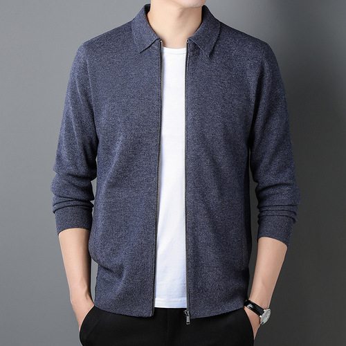 2024 Spring Basic Mass Male Cardigan Business Gentleman Crew Neck Sweater Men's Wool Sweater Thick Warm