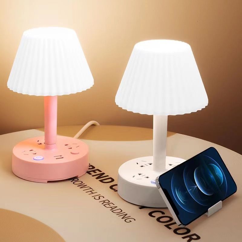 Lámpara de escritorio LED multifuncional socket poroso con USB dormitorio de estudiantes enchufe tablero de conexión enchufe de fila lámpara de cabecera de dormitorio doméstica