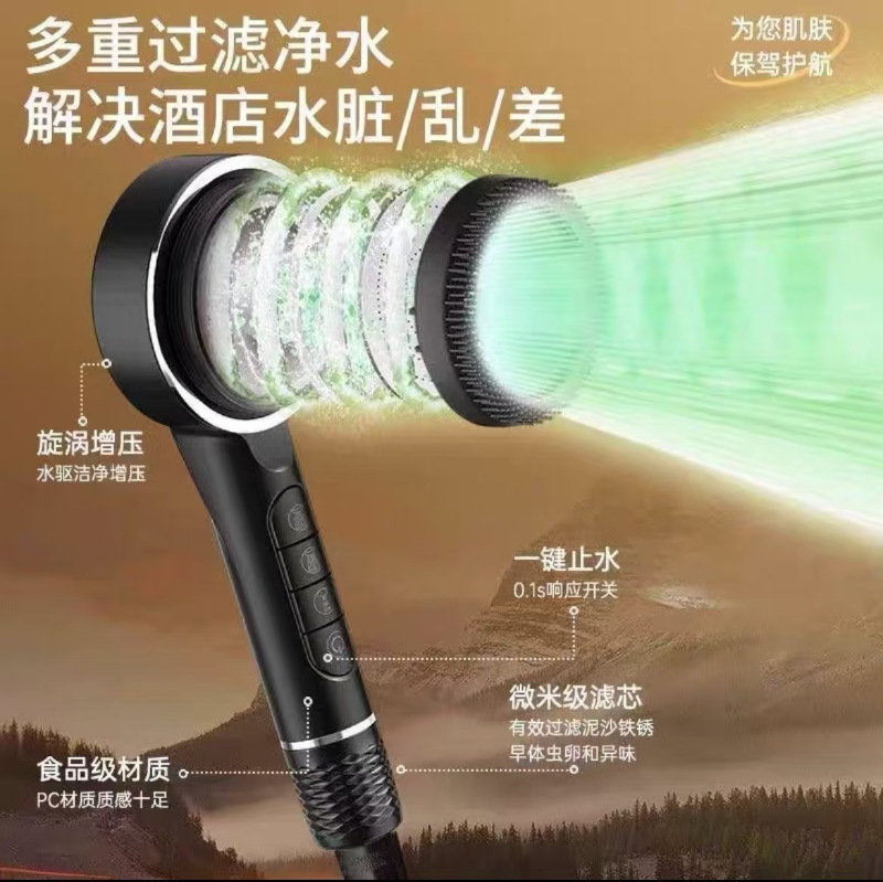 跨境美式强劲增压花洒喷头浴室洗澡过滤淋浴头毛刷莲蓬头手持手喷|undefined