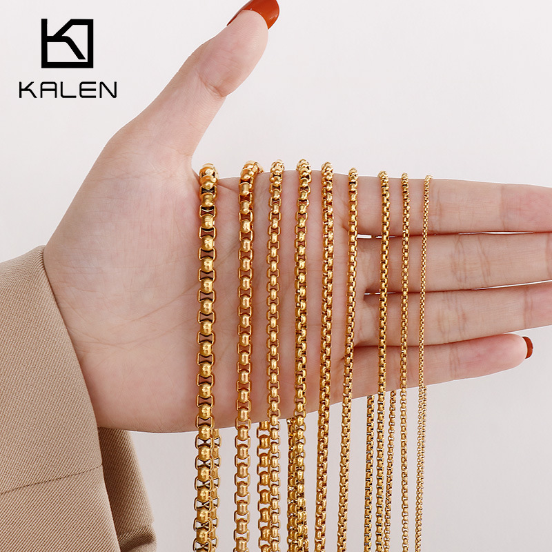 Electroplated 18K Gold Square Pearl Necklace Stainless Steel Chain Multi-Specification Hanging Chain Men and Women Pendant Chain