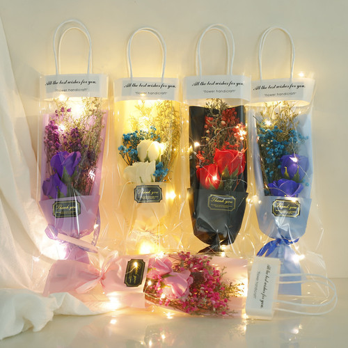 Mother's Day creative bag filled with dried star bouquets and rose soap bouquets as birthday gifts for boyfriend and girlfriend on Valentine's Day