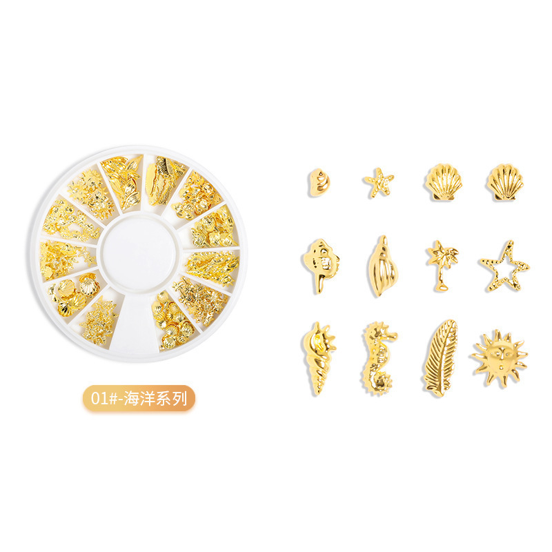 Transfronterizos para el remache de uñas japonés 12 placas de disco hueco de aleación de forma especial de estrella y luna mezclada decoración