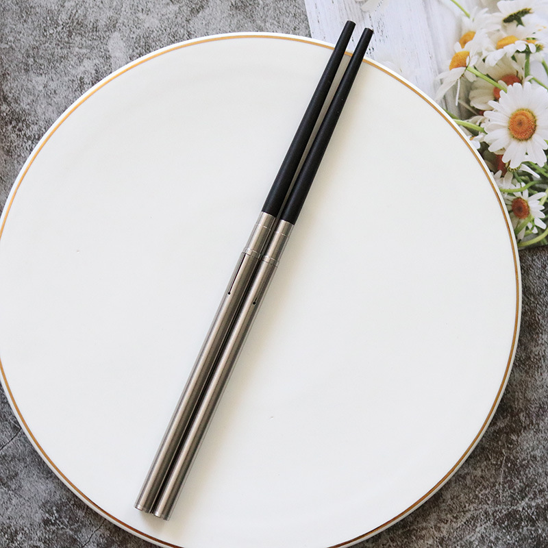 Acampar al aire libre plegable rojo sándalo palillos viaje de acero inoxidable ala de pollo Ebony palillos de almacenamiento portátil regalo